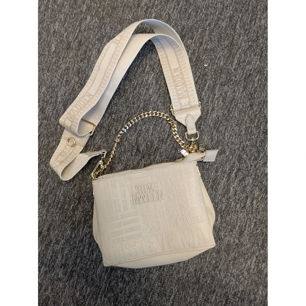 Steve Madden Cream Embossed Logo Crossbody Bag With‎ Chain Strap